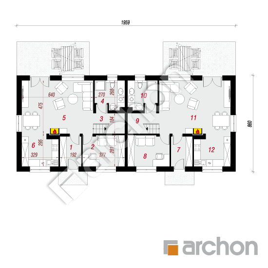 Проект будинку ARCHON+ Будинок в рубінах (Р2) План першого поверху