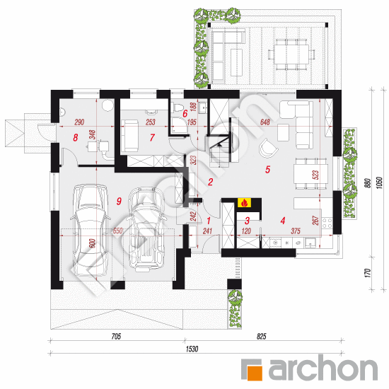 Проект дома ARCHON+ Дом в яблонках 8 (Г2Н) План першого поверху