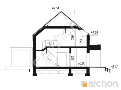 Проект дома ARCHON+ Дом в яблонках 8 (Г2Н) Розріз будинку