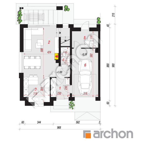 Проект будинку ARCHON+ Будинок в гунерах 2 (Б) План першого поверху