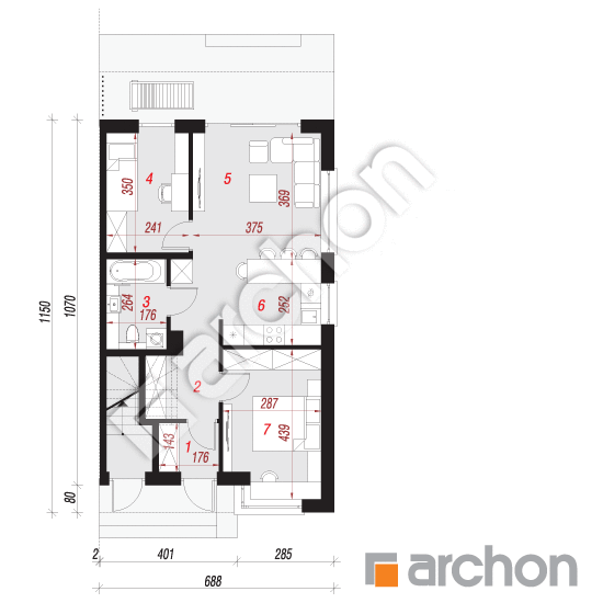 Проект дома ARCHON+ Дом в фиалках 6 (Р2Б) План першого поверху