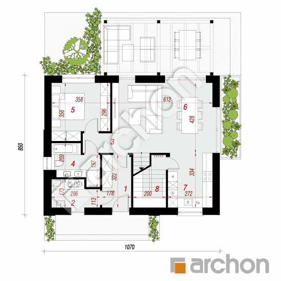 Проект будинку ARCHON+ Будинок в смородині 3 (Е) План першого поверху