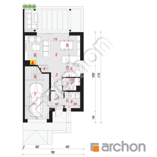 Проект будинку ARCHON+ Будинок в нарцисах (БА) План першого поверху