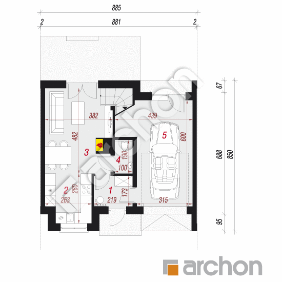 Проект дома ARCHON+ Дом в гунерах (С) вер. 2 План першого поверху