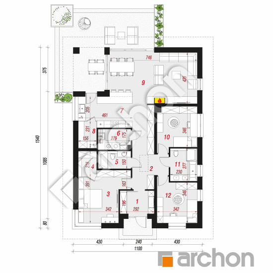 Проект будинку ARCHON+ Будинок в паулініях 3 План першого поверху