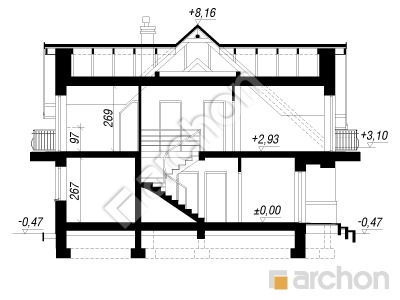 Проєкт будинку ARCHON+ Будинок в альпінах вер.2 Розріз будинку