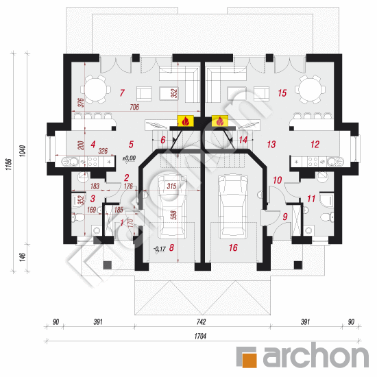 Проект дома ARCHON+ Дом в клематисах 9 (Т) вер. 2 План першого поверху