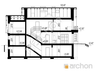 Проєкт будинку ARCHON+ Будинок в матіоллах 2 (П) вер. 2 Розріз будинку