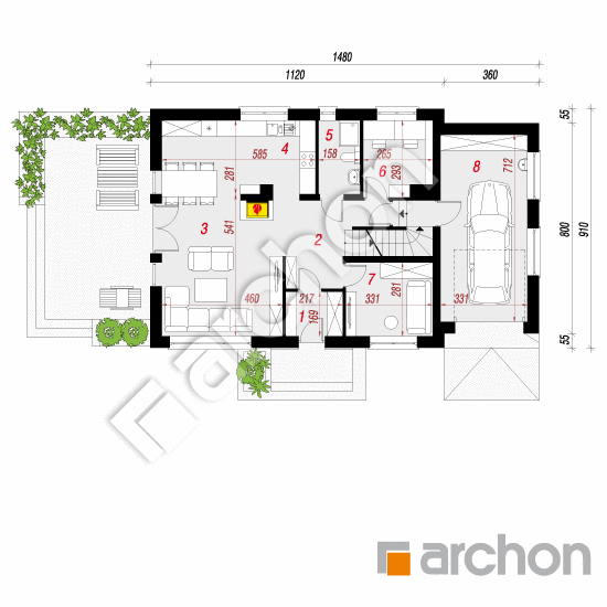 Проект будинку ARCHON+ Будинок в рододендронах 16 (П) План першого поверху
