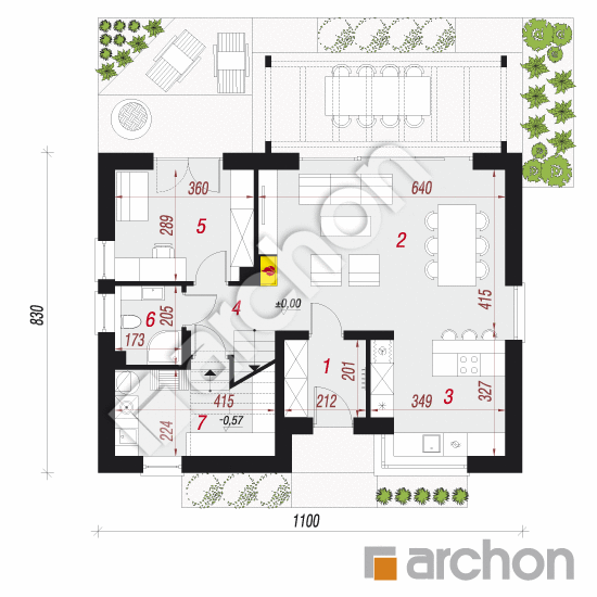 Проект дома ARCHON+ Дом в рубеллах План першого поверху
