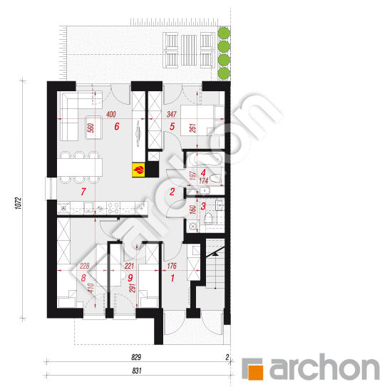 Проєкт будинку ARCHON+ Будинок при тракті 3 (Р2Б) вер.3  План першого поверху