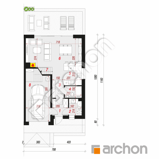 Проект будинку ARCHON+ Будинок в нарцисах 6 (Б) вер.2 План першого поверху