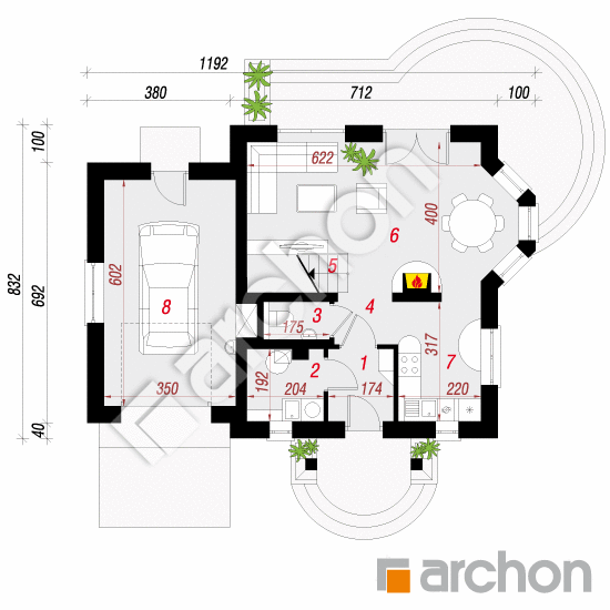 Проект дома ARCHON+ Дом в винограде 2 вер.2 План першого поверху