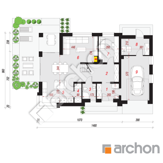 Проект дома ARCHON+ Дом в изумрудах 3 (Г) План першого поверху