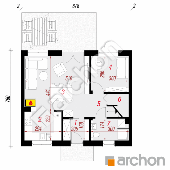 Проект будинку ARCHON+ Будинок в рубінах 2 (С) План першого поверху