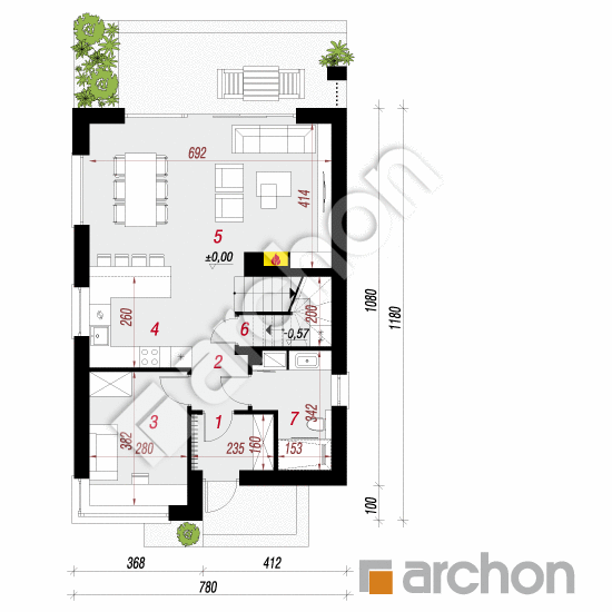 Проект будинку ARCHON+ Вілла Юлія 16 План першого поверху