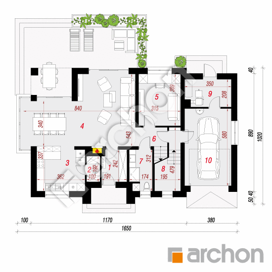 Проект будинку ARCHON+ Будинок в сливах (Г) План першого поверху