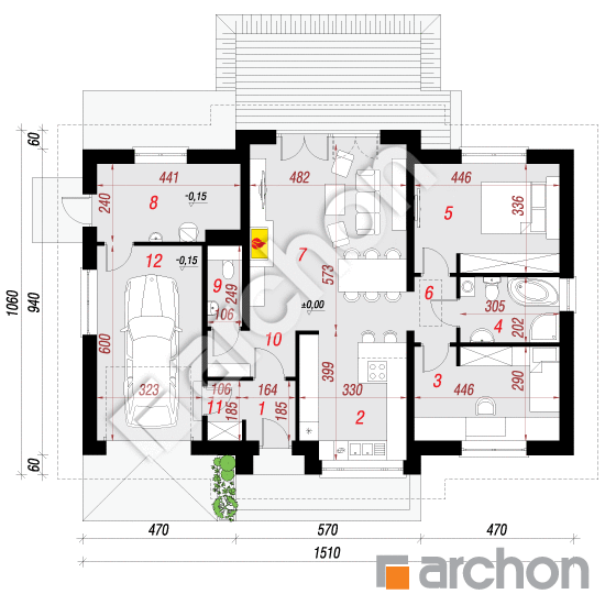 Проект дома ARCHON+ Дом в акебиях 3 вер.2 План першого поверху
