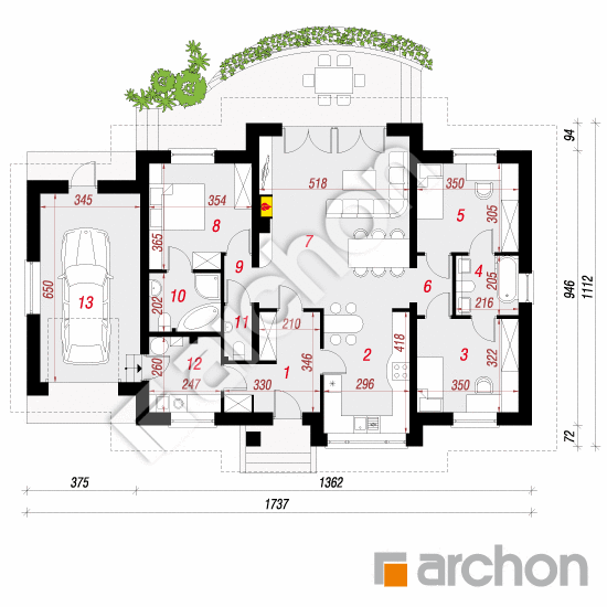 Проект дома ARCHON+ Дом в акебиях вер.2 План першого поверху