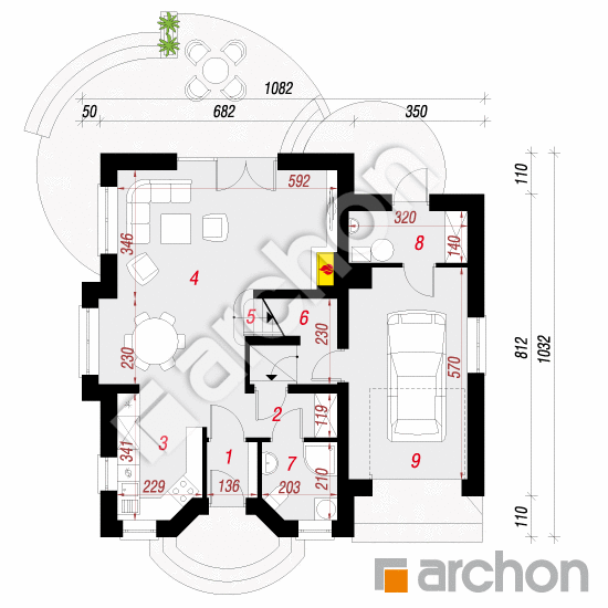 Проект дома ARCHON+ Дом в антоновке (Г) вер.2 План першого поверху