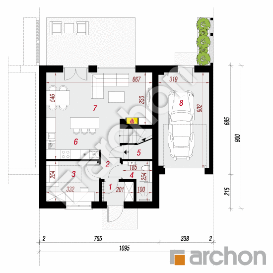 Проект будинку ARCHON+ Будинок в аркадіях 3 (ГС) План першого поверху