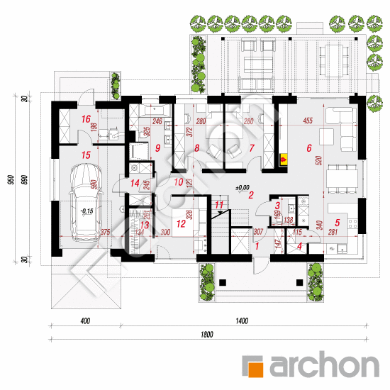 Проект будинку ARCHON+ Будинок в лещиновнику 8 (Г) План першого поверху