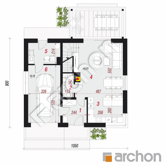 Проект дома ARCHON+ Дом в бруснике 5 План першого поверху