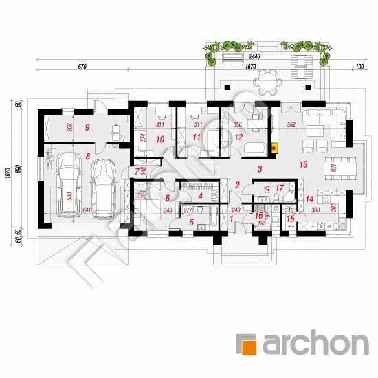 Проект будинку ARCHON+ Будинок в гаурах 4 (Г2Н) План першого поверху