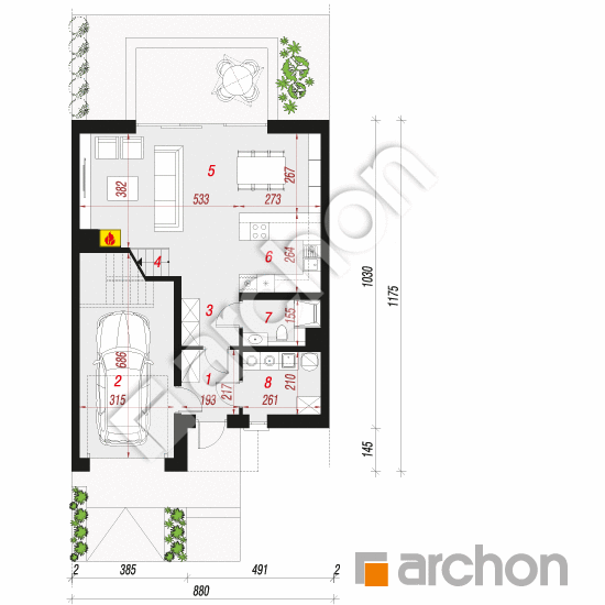 Проект дома ARCHON+ Дом в нарциссах 5 (С) План першого поверху