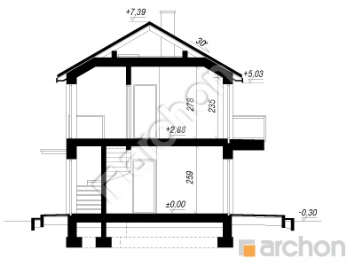Проєкт будинку ARCHON+ Будинок в іберійках (Р2С) Розріз будинку