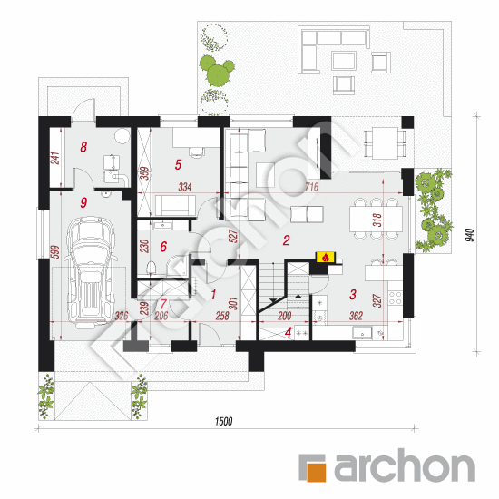 Проект дома ARCHON+ Дом в малиновках 7 (Г) План першого поверху