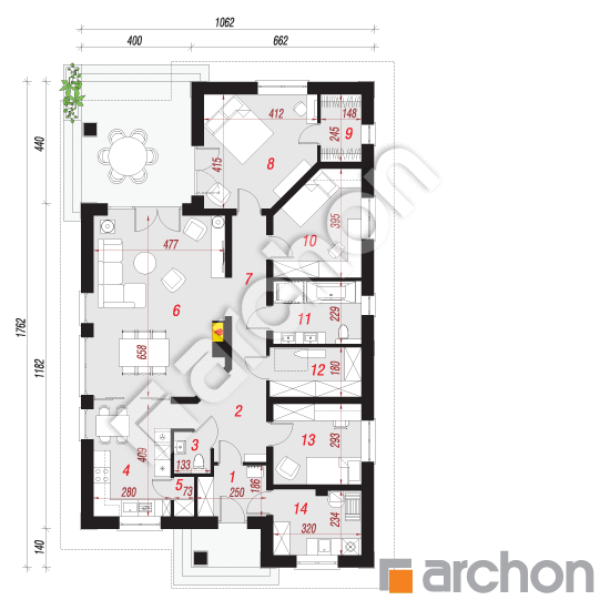 Проект дома ARCHON+ Дом в имбире вер.2 План першого поверху