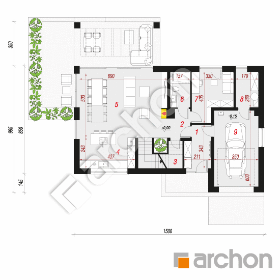 Проект дома ARCHON+ Дом в келлерисах План першого поверху