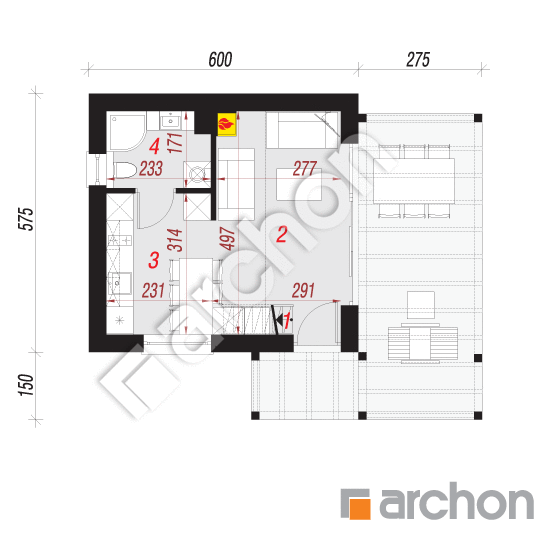 Проект дома ARCHON+ Летний домик в крокусах 4 (А) План першого поверху