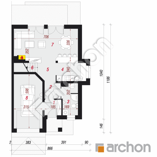 Проект дома ARCHON+ Дом в клематисах 9 (БT) вер.2 План першого поверху