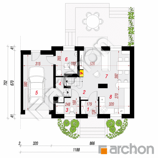 Проект будинку ARCHON+ Будинок у перлівці (БН) План першого поверху
