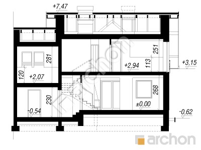 Проєкт будинку ARCHON+ Будинок у перлівці (БН) Розріз будинку