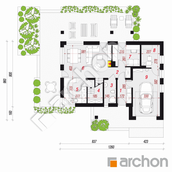 Проект будинку ARCHON+ Будинок в журавках 5 План першого поверху