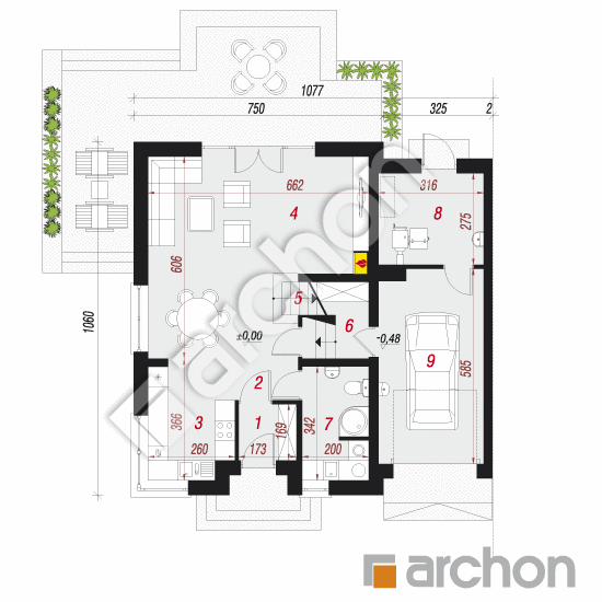Проект будинку ARCHON+ Будинок в буддлеях (Б) вер.3 План першого поверху