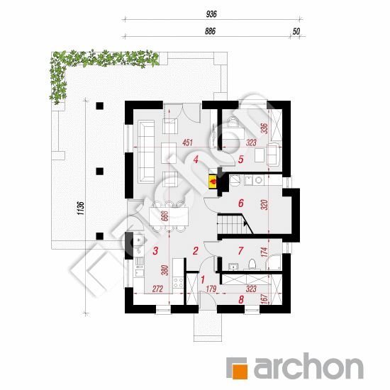 Проект будинку ARCHON+ Будинок в аденофорах 2 План першого поверху
