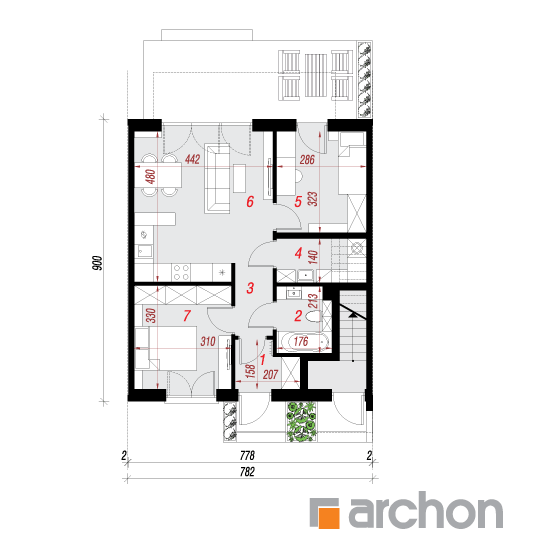 Проект будинку ARCHON+ Будинок в обліписі (Р2С) План першого поверху
