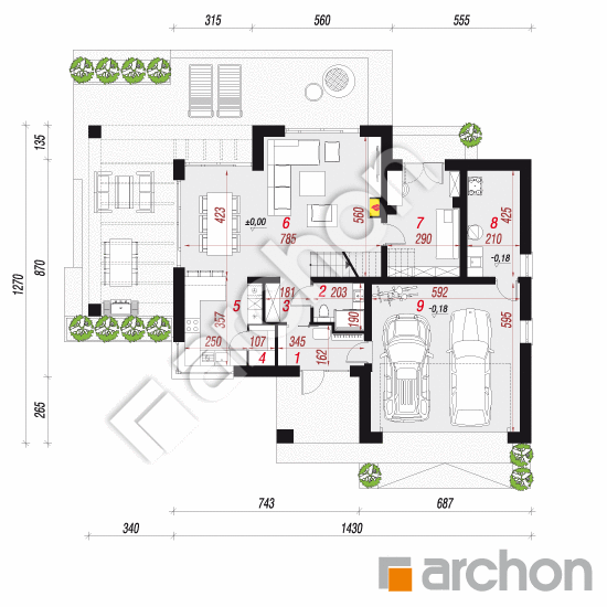 Проект дома ARCHON+ Вилла Миранда 21 (Г2Е) План першого поверху