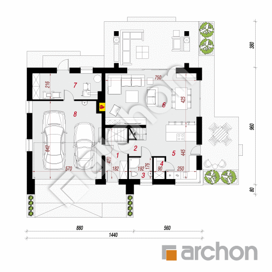 Проект дома ARCHON+ Дом в аурорах 7 (Г2) План першого поверху