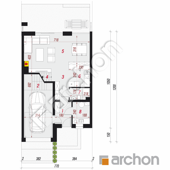 Проект дома ARCHON+ Дом в клематисах 27 (С) План першого поверху