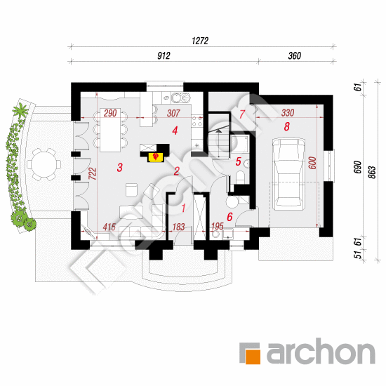 Проект дома ARCHON+ Дом в лантанах вер.2 План першого поверху