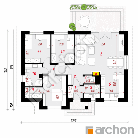 Проект дома ARCHON+ Дом в вереске 2 (М) План першого поверху