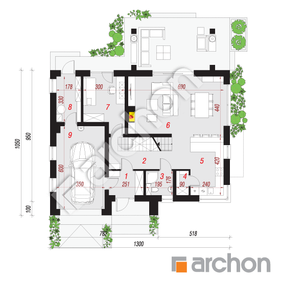 Проект будинку ARCHON+ Будинок в аурорах 15 (Г) План першого поверху