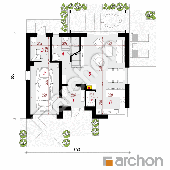 Проект дома ARCHON+ Дом в яблонках 18 План першого поверху