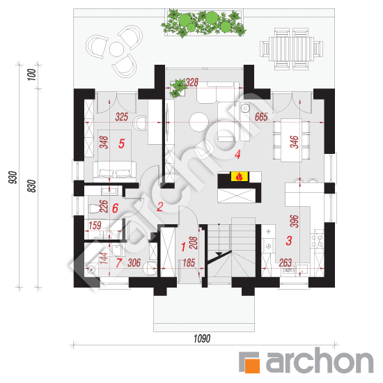 Проект будинку ARCHON+ Будинок в незабудках (Н) вер.2 План першого поверху