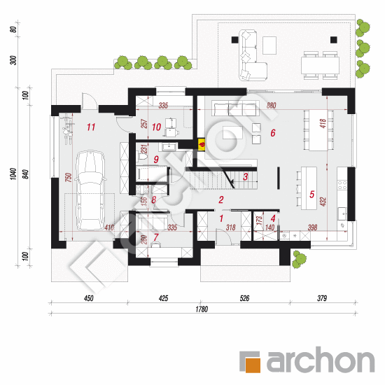 Проект дома ARCHON+ Дом в аурорах 9 (Г) План першого поверху